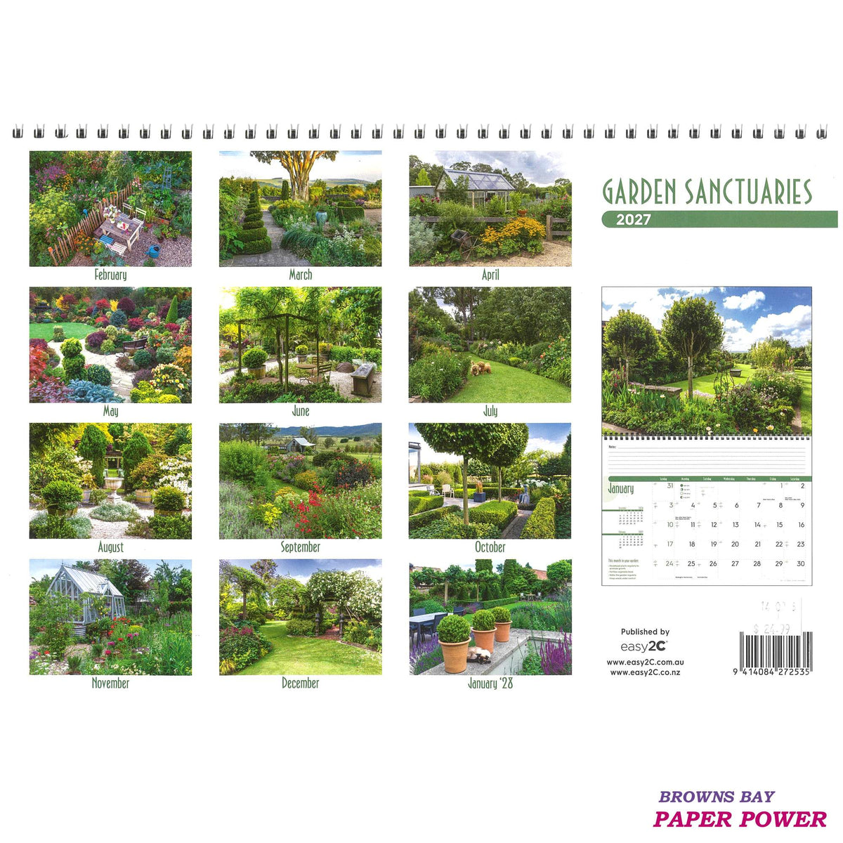 Garden Sanctuaries - 2027 Wall Calendar / Top Spiral Bound