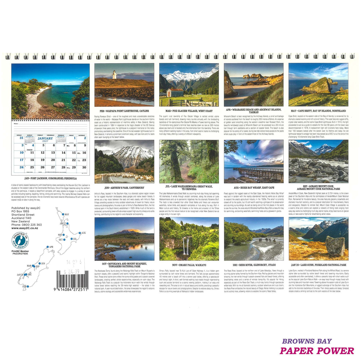 Our New Zealand - 2027 Wall Calendar / Top Spiral Bound