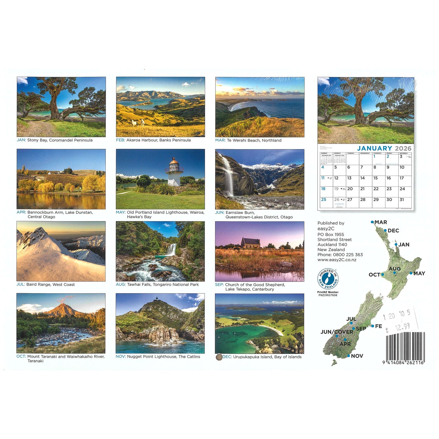 2026 Wall Calendar Looking at New Zealand