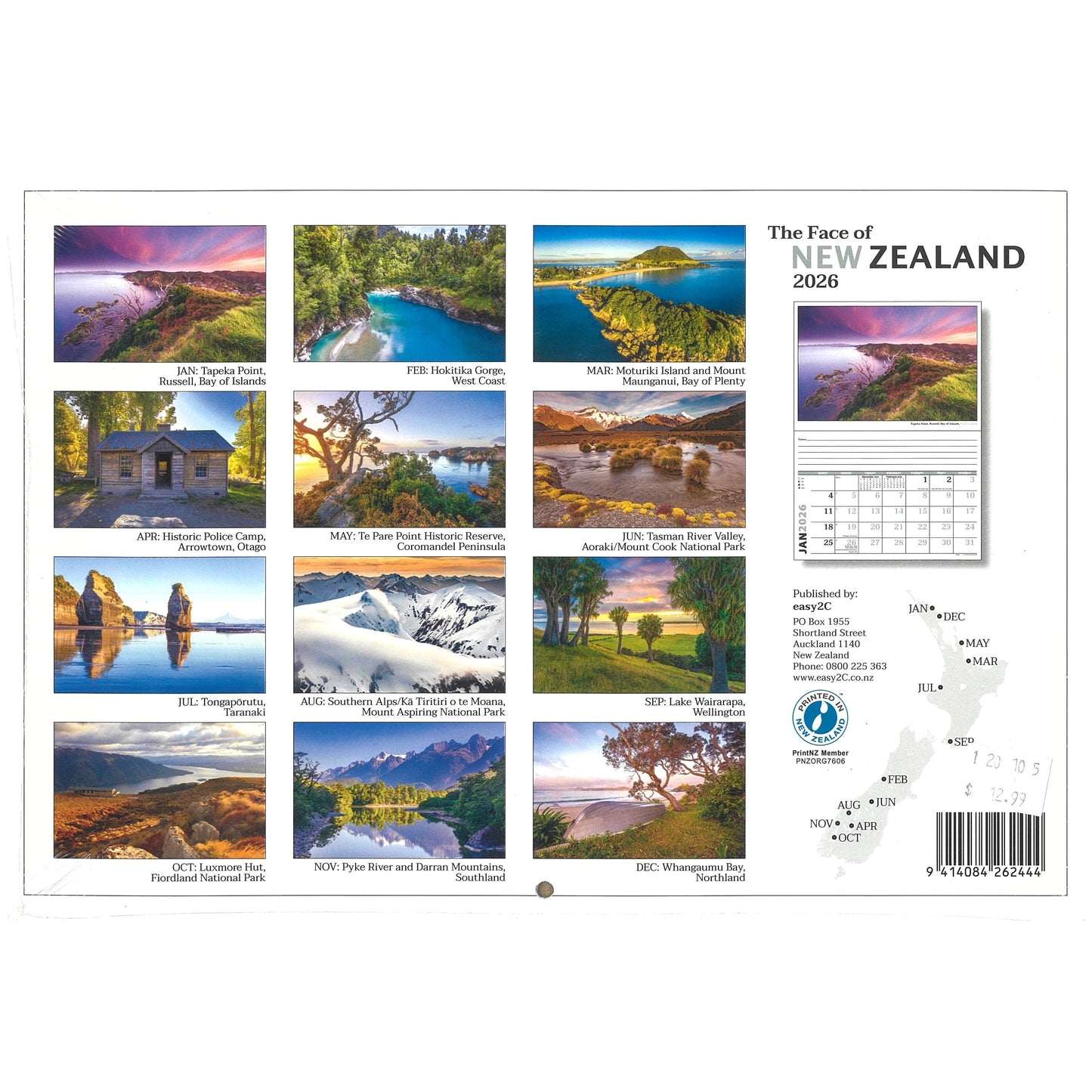 2026 Wall Calendar New Zealand Face
