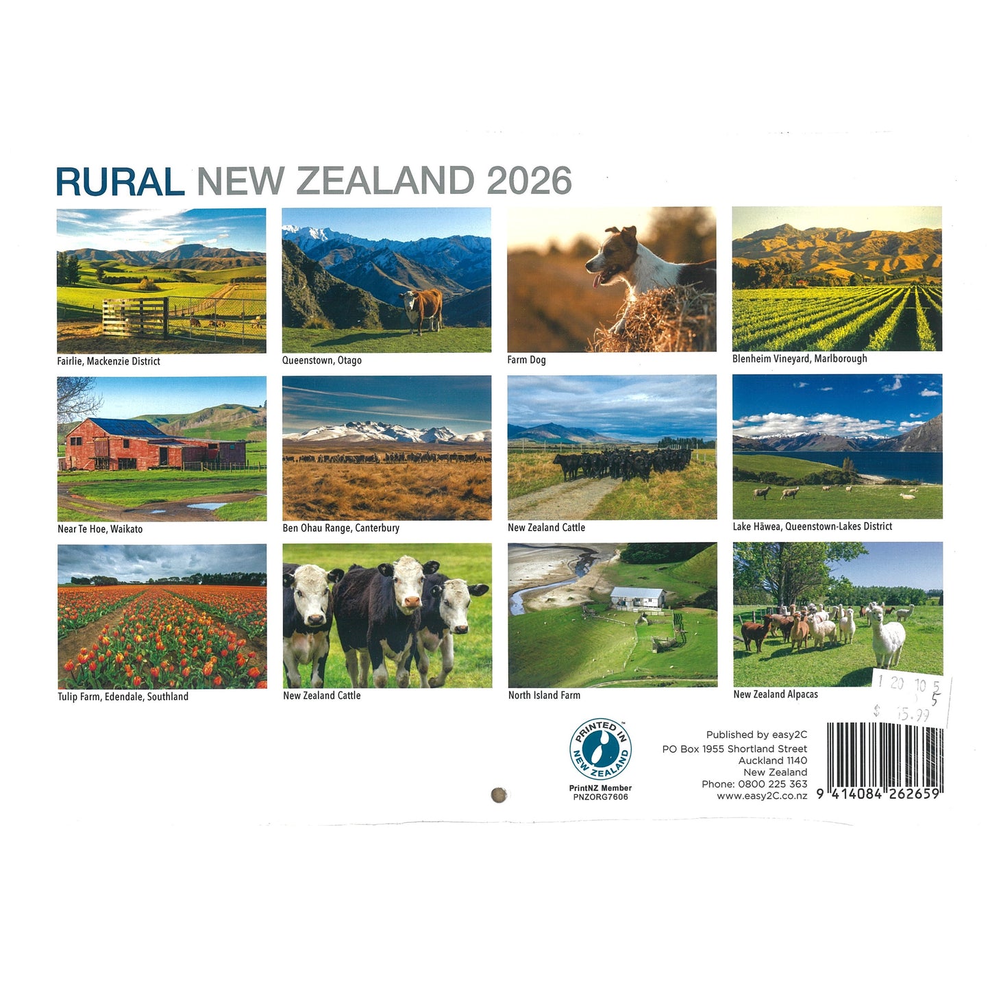 2026 Wall Calendar New Zealand Rural