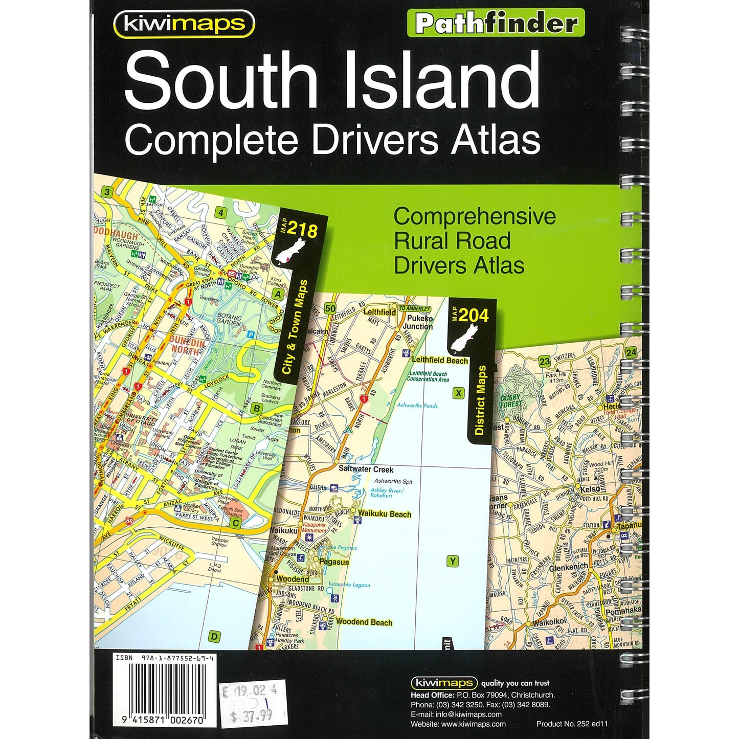 KiwiMaps South Island Complete Drivers Road Atlas