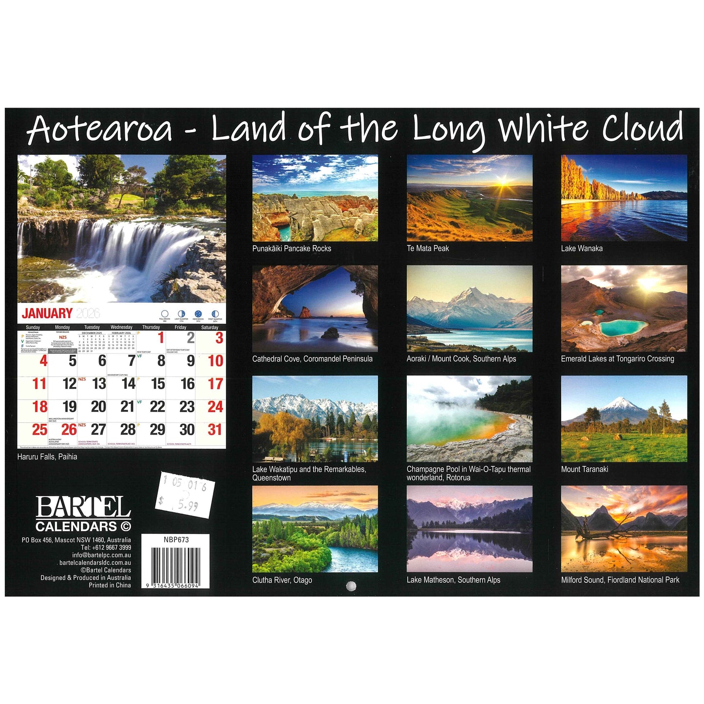 2026 Wall Calendar - Aotearoa Land Of The Long White Cloud