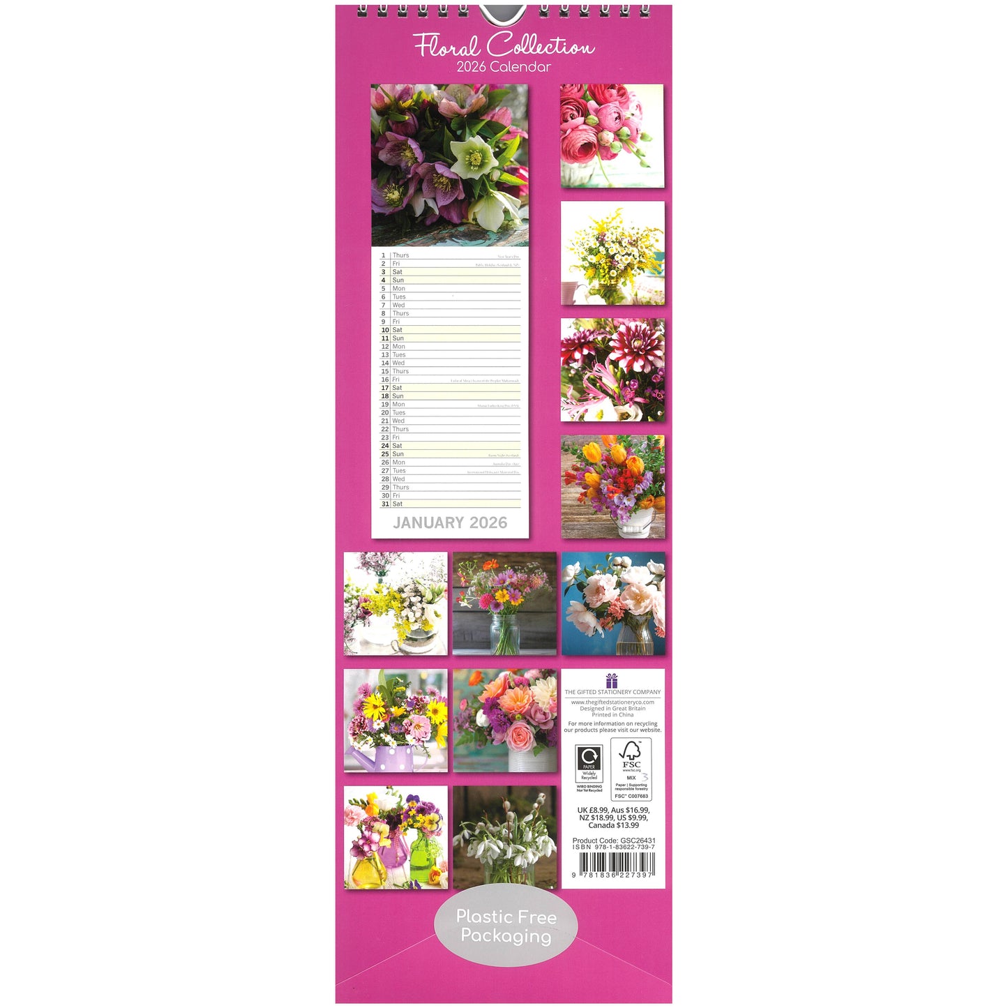 2026 Wall Slim Calendar Floral Collection