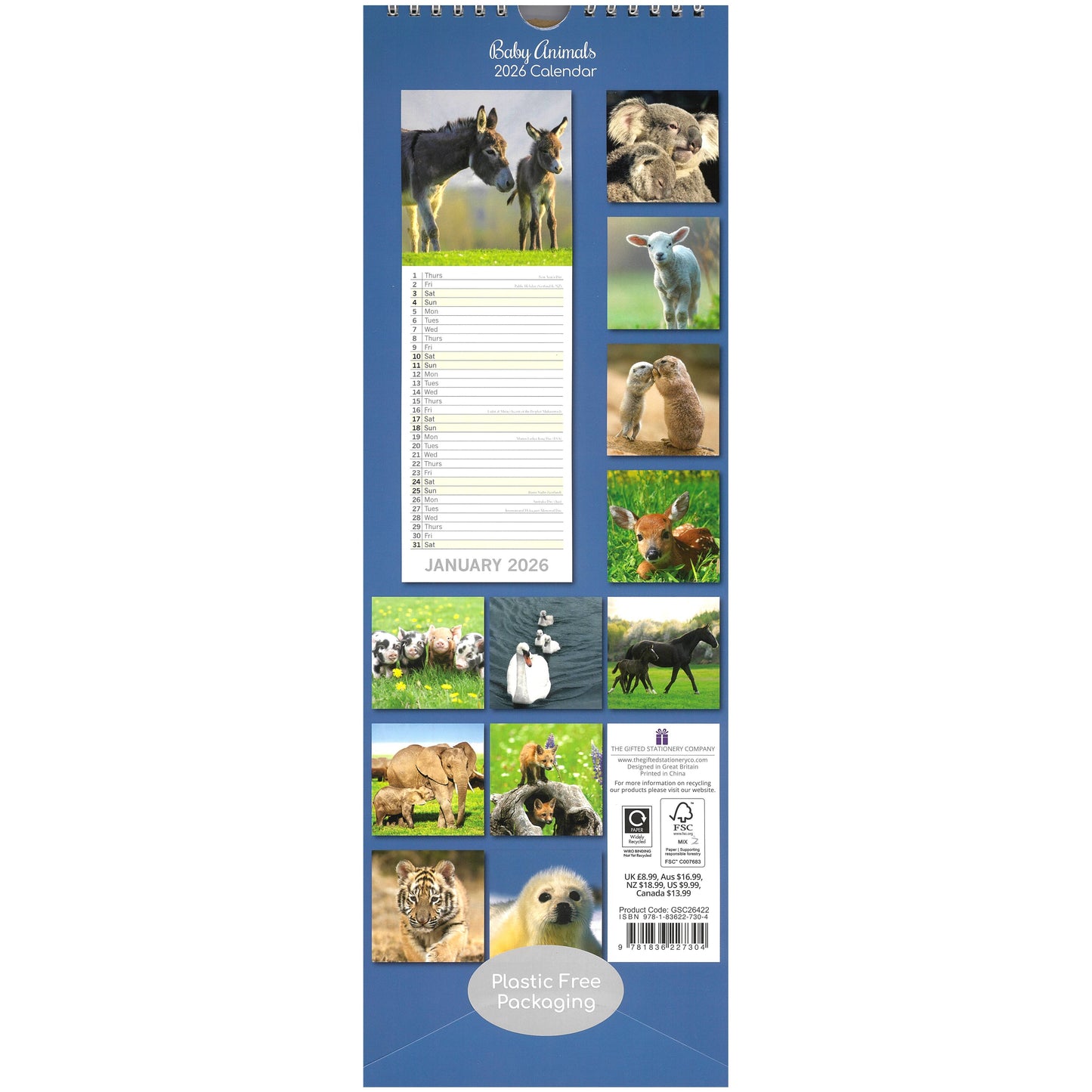 2026 Wall Slim Calendar Baby Animals