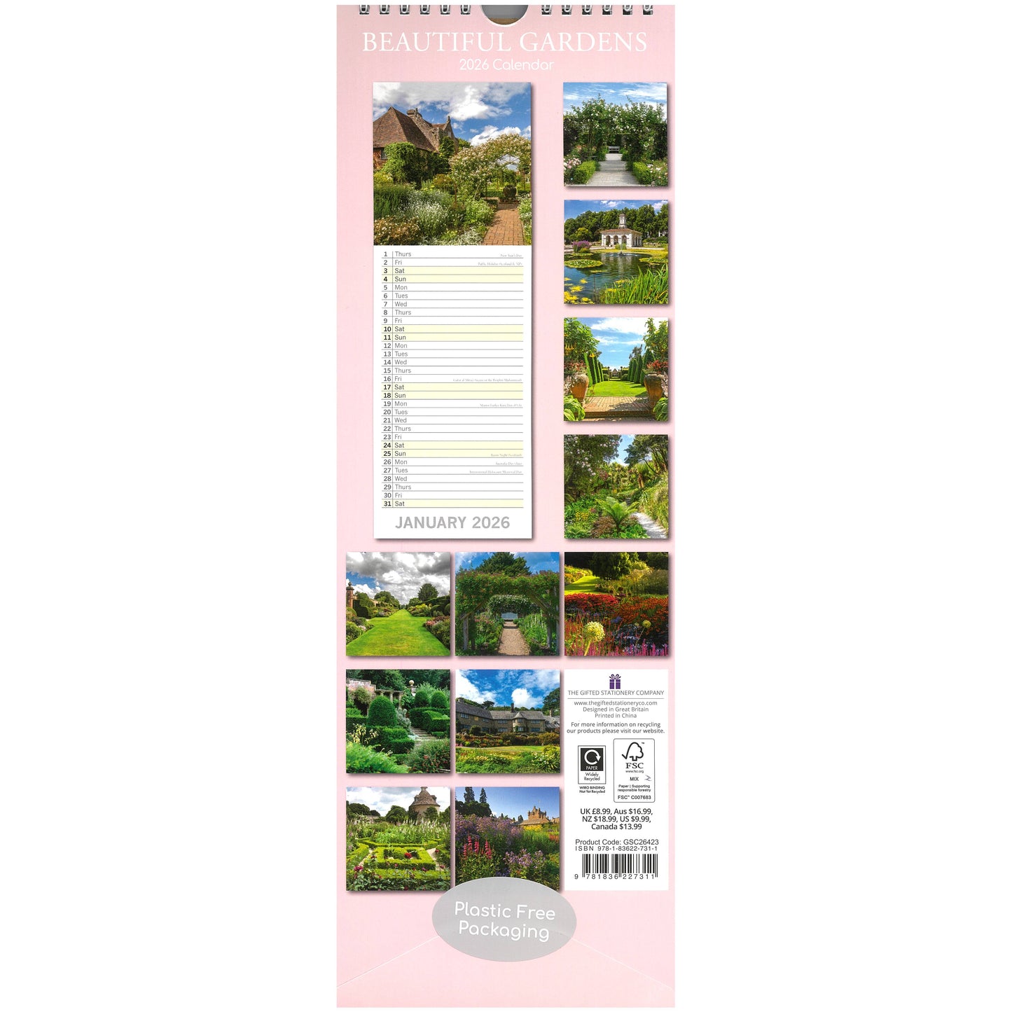 2026 Wall Slim Calendar Beautiful Gardens