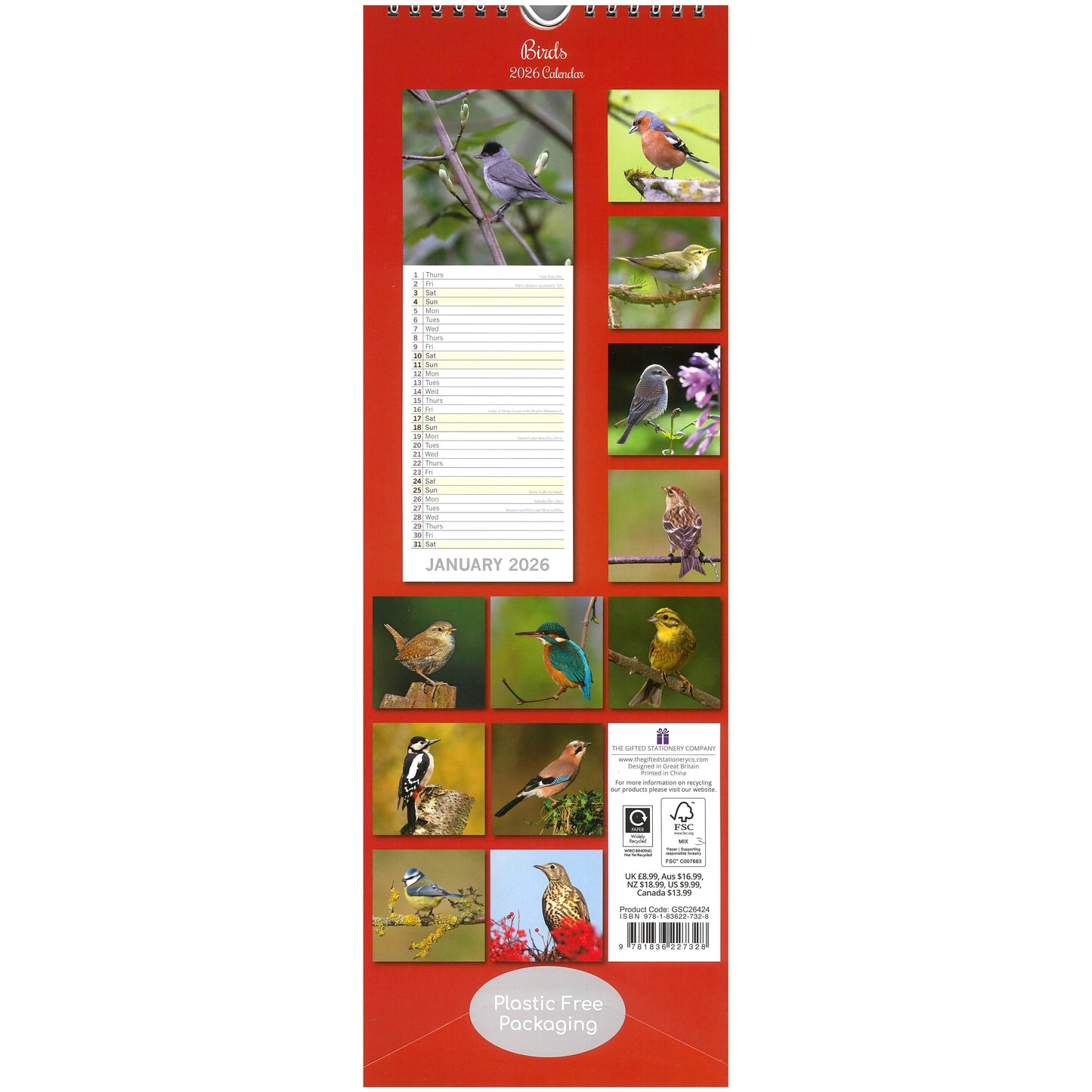 2026 Wall Slim Calendar Birds