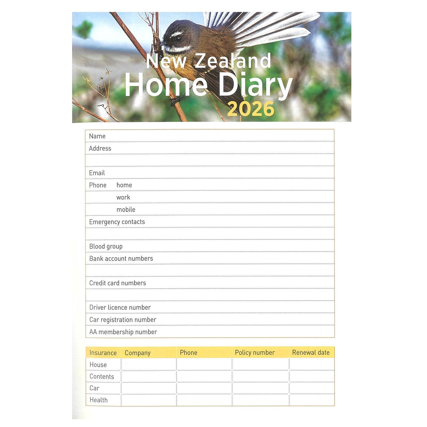 2026 New Zealand Home Diary With Recipes
