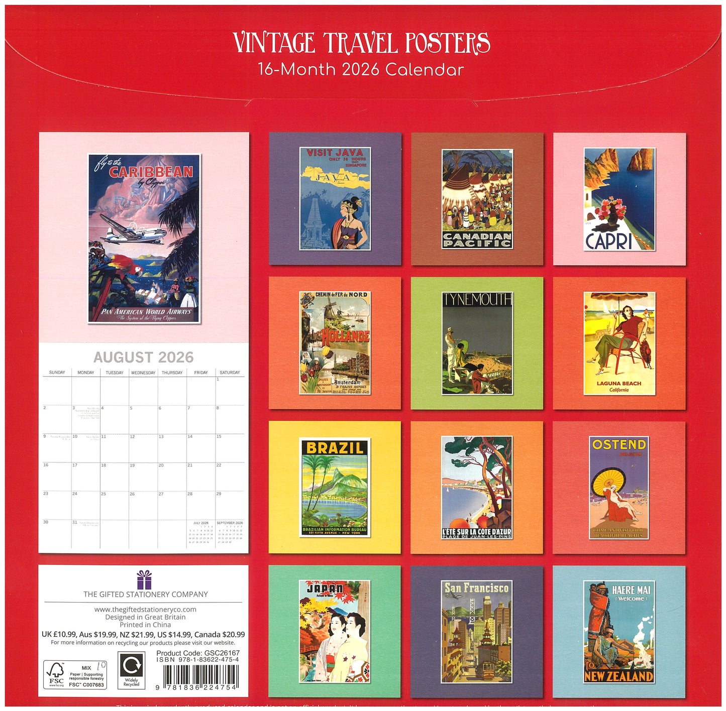 2026 Wall Calendar - Vintage Travel Posters