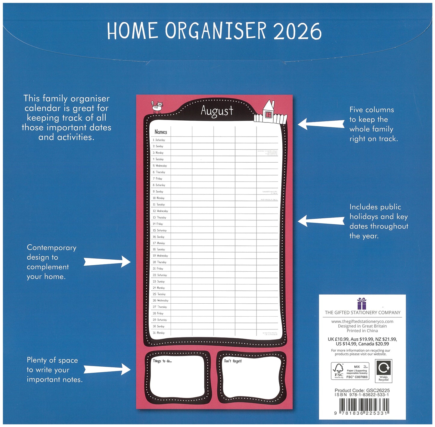 2026 Wall Calendar - Home Organiser