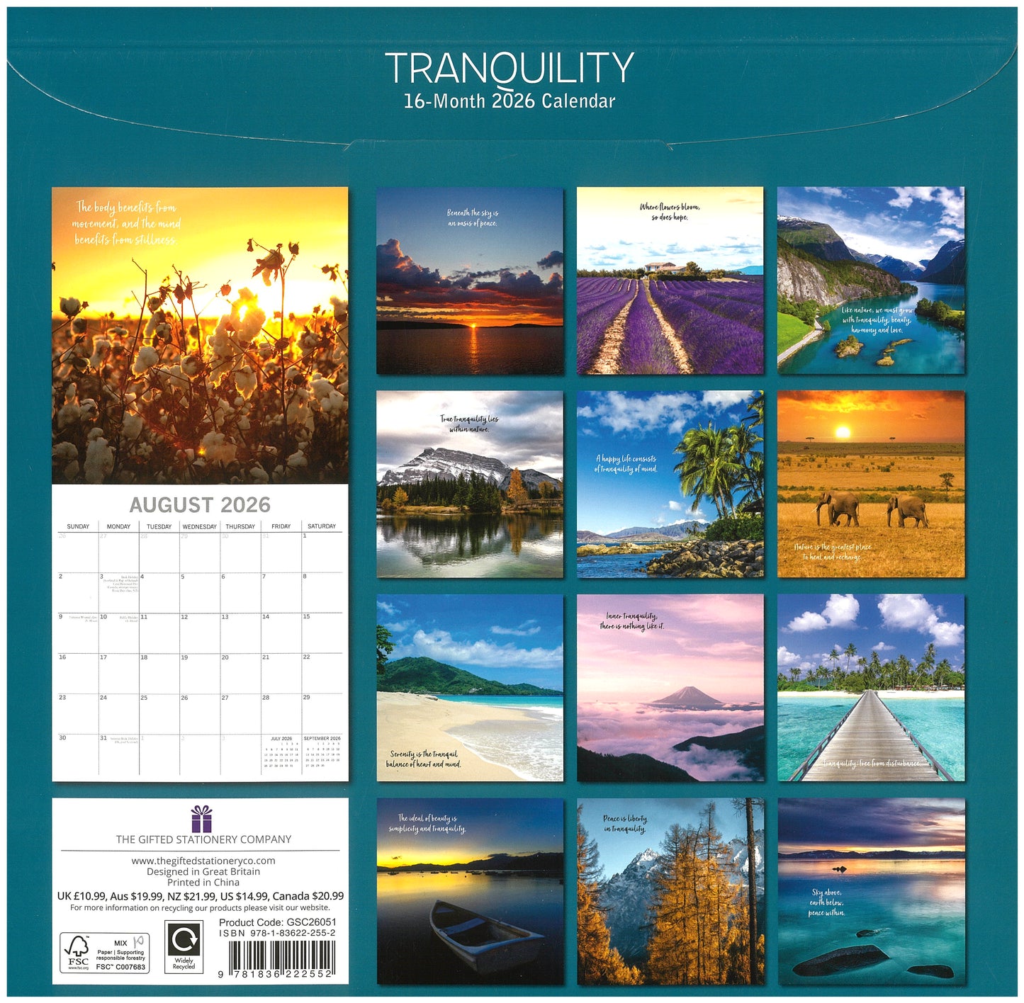 2026 Wall Calendar - Tranquility