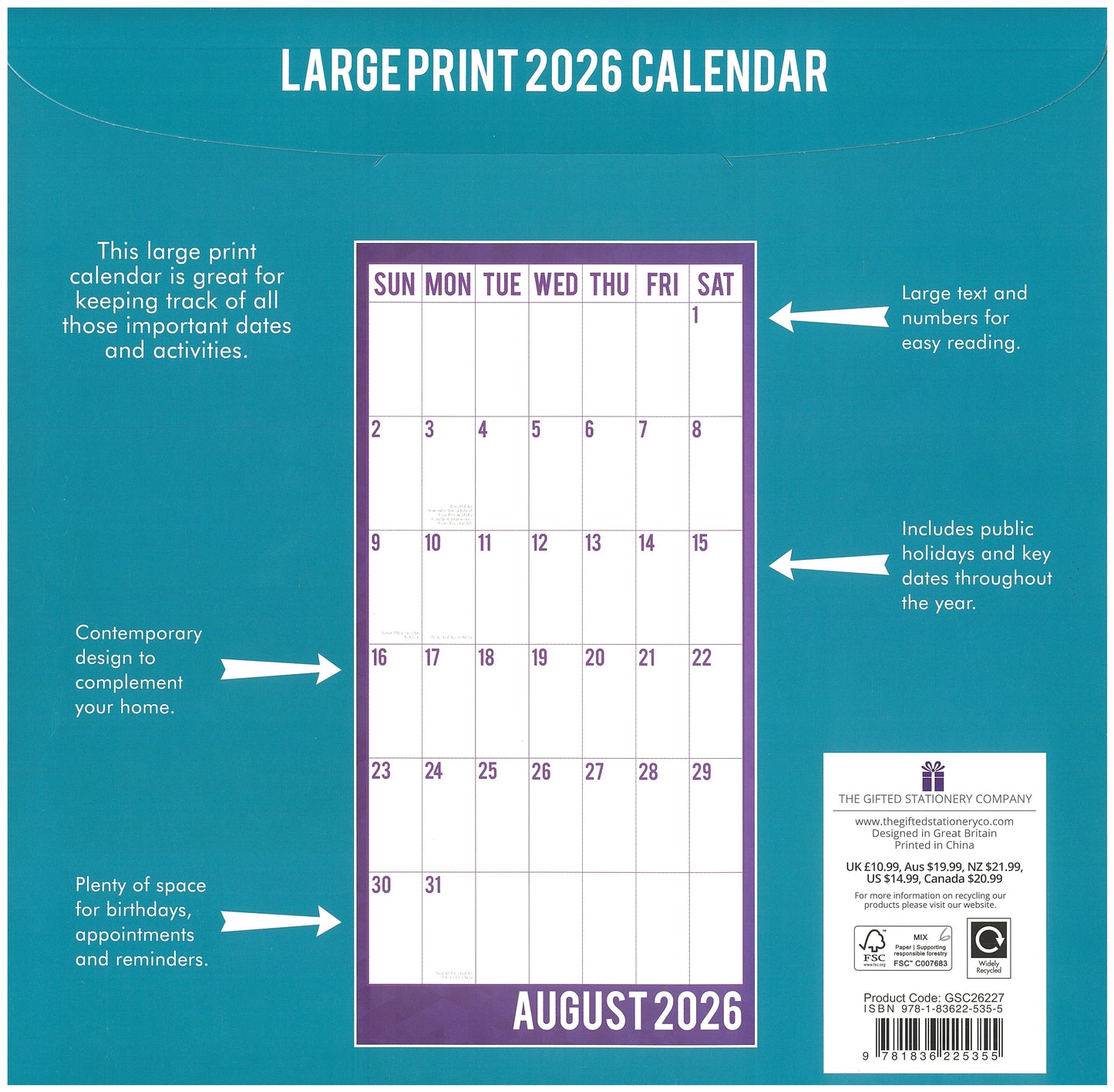 2026 Wall Calendar - Large Print