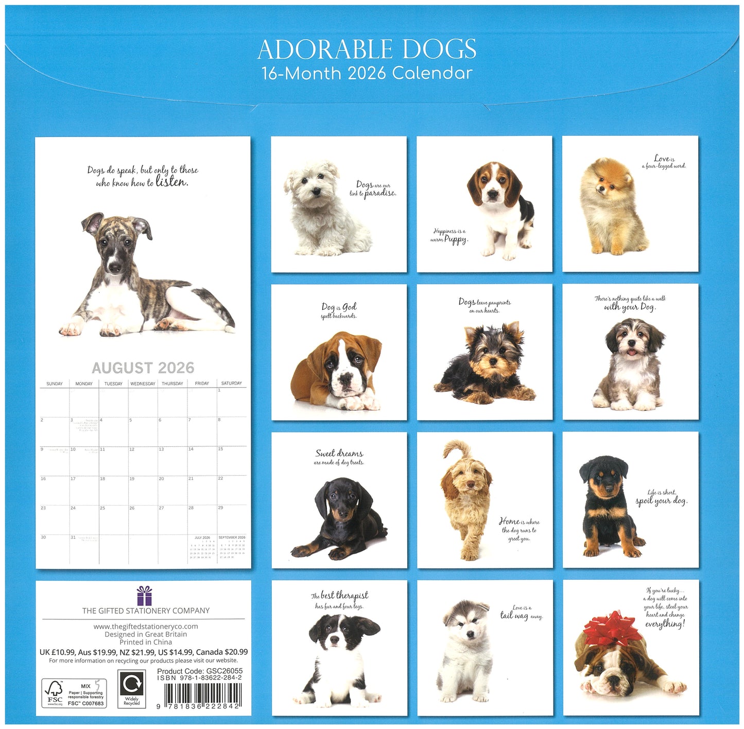 2026 Wall Calendar - Adorable Dogs