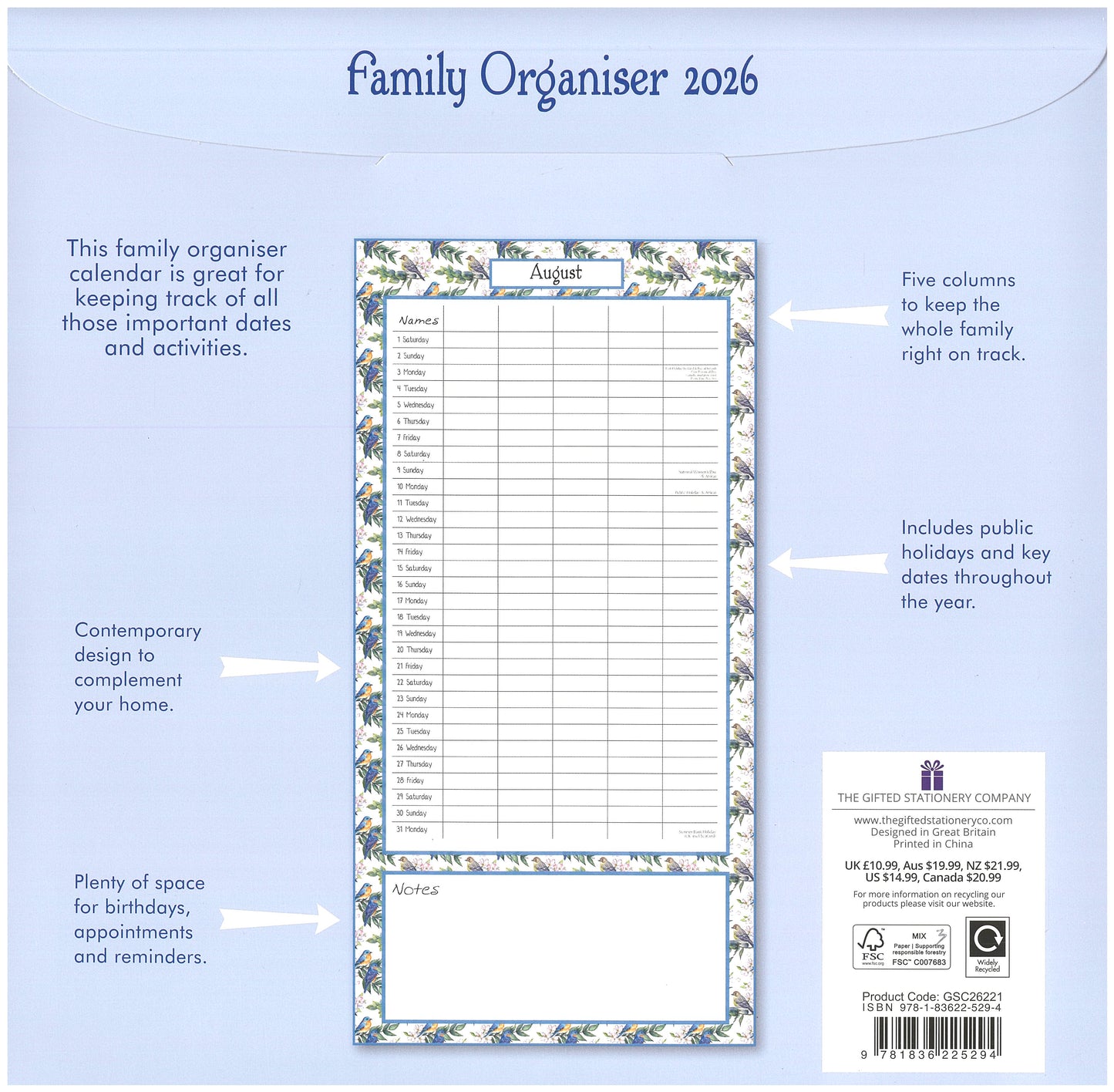 2026 Wall Calendar - Family Organiser
