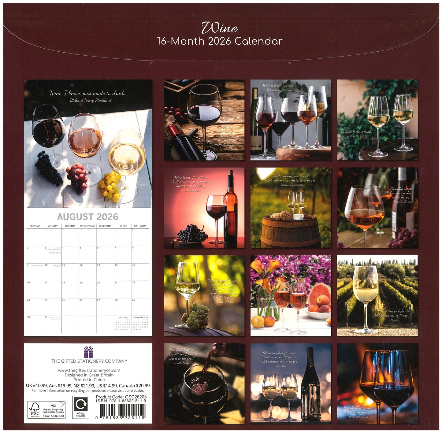 2026 Wall Calendar - Wine