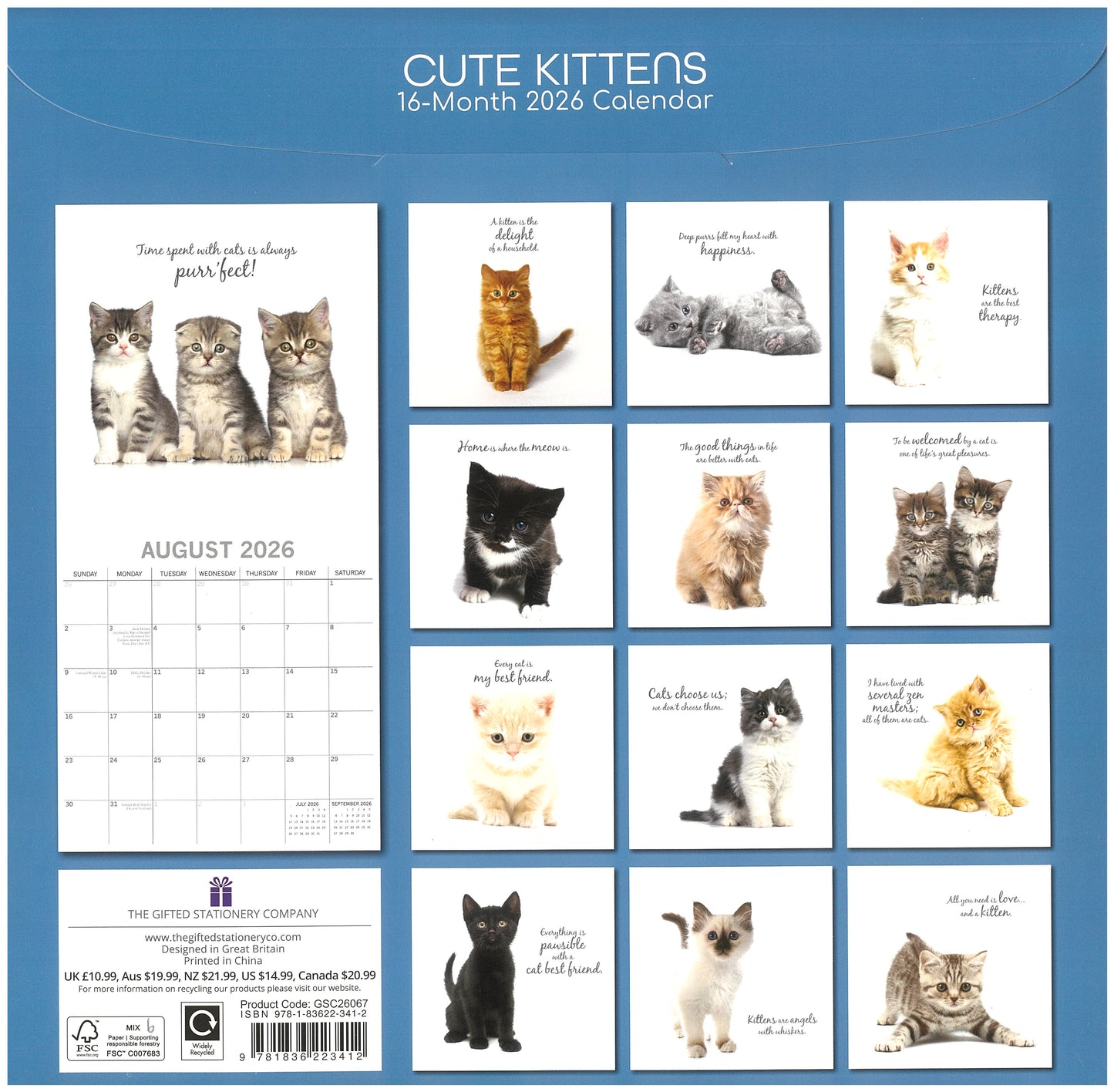 2026 Wall Calendar - Cute Kittens