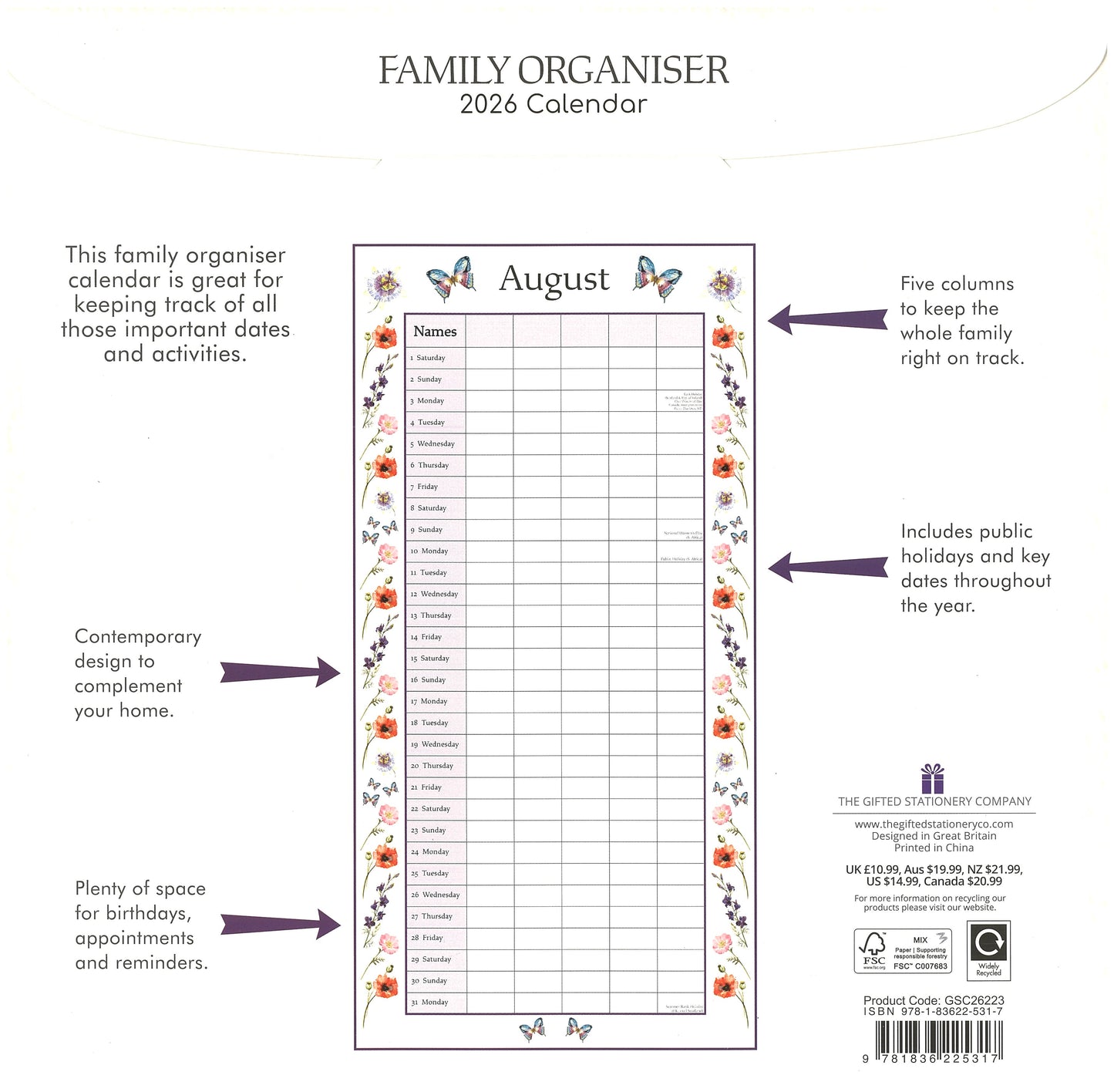 2026 Wall Calendar - Family Organiser