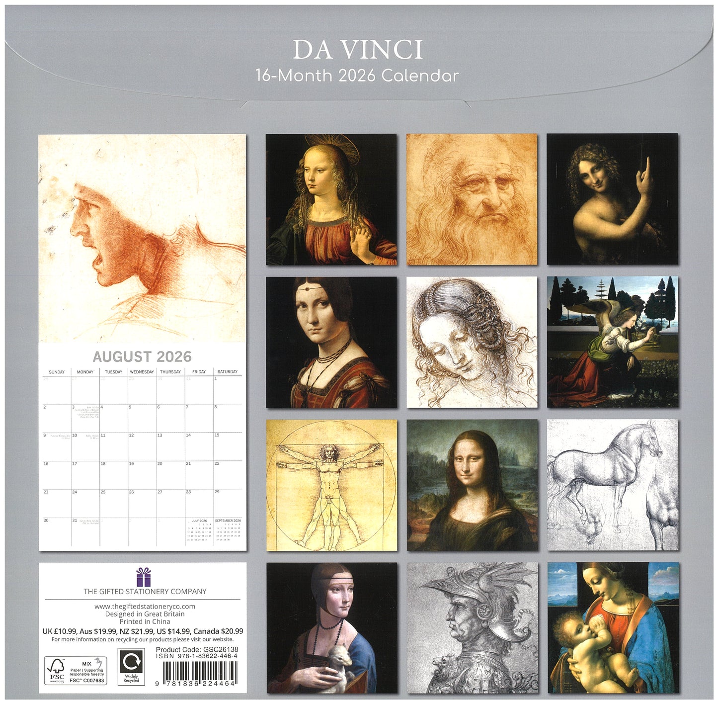 2026 Wall Calendar - Da Vinci