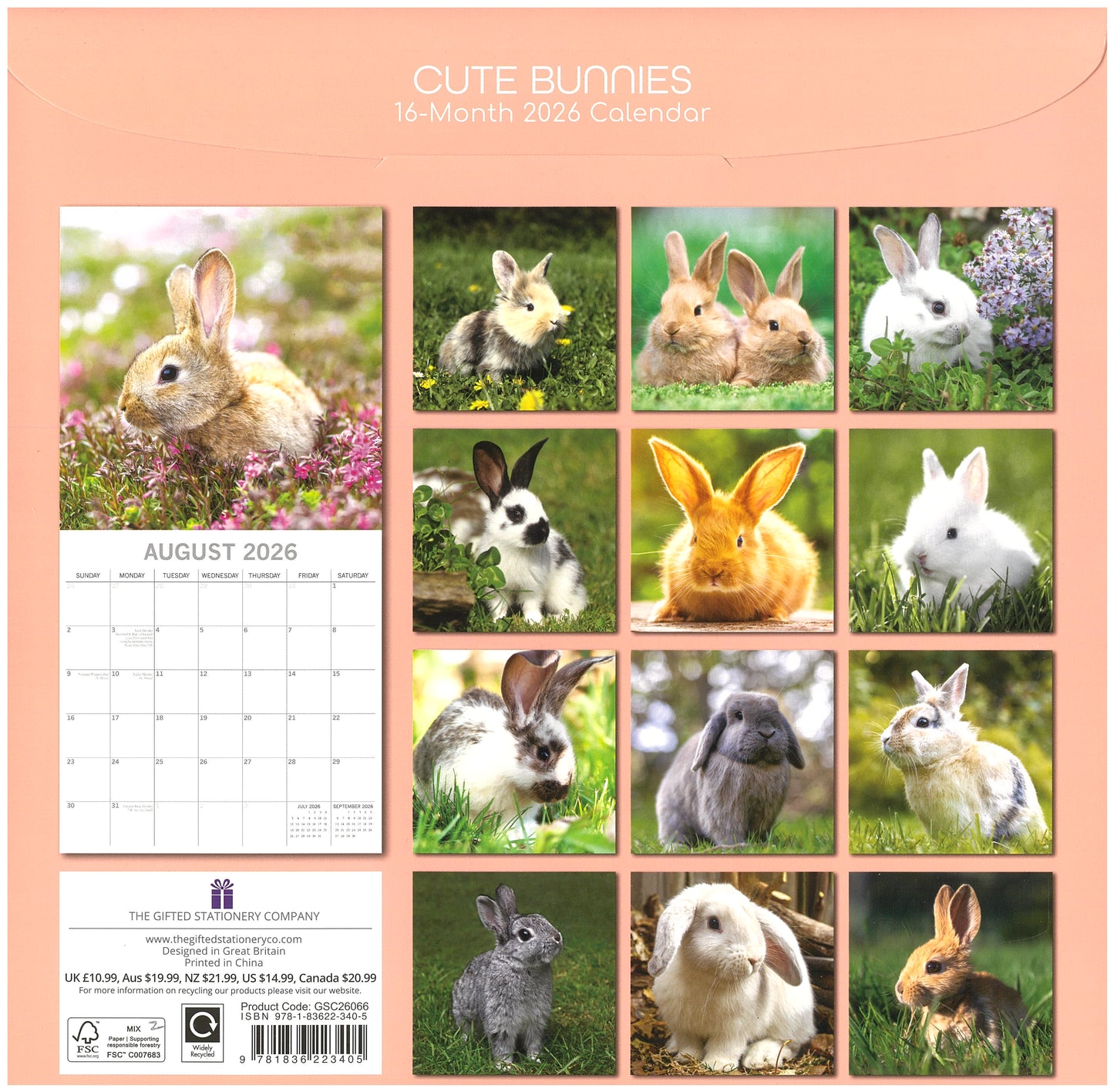 2026 Wall Calendar - Cute Bunnies