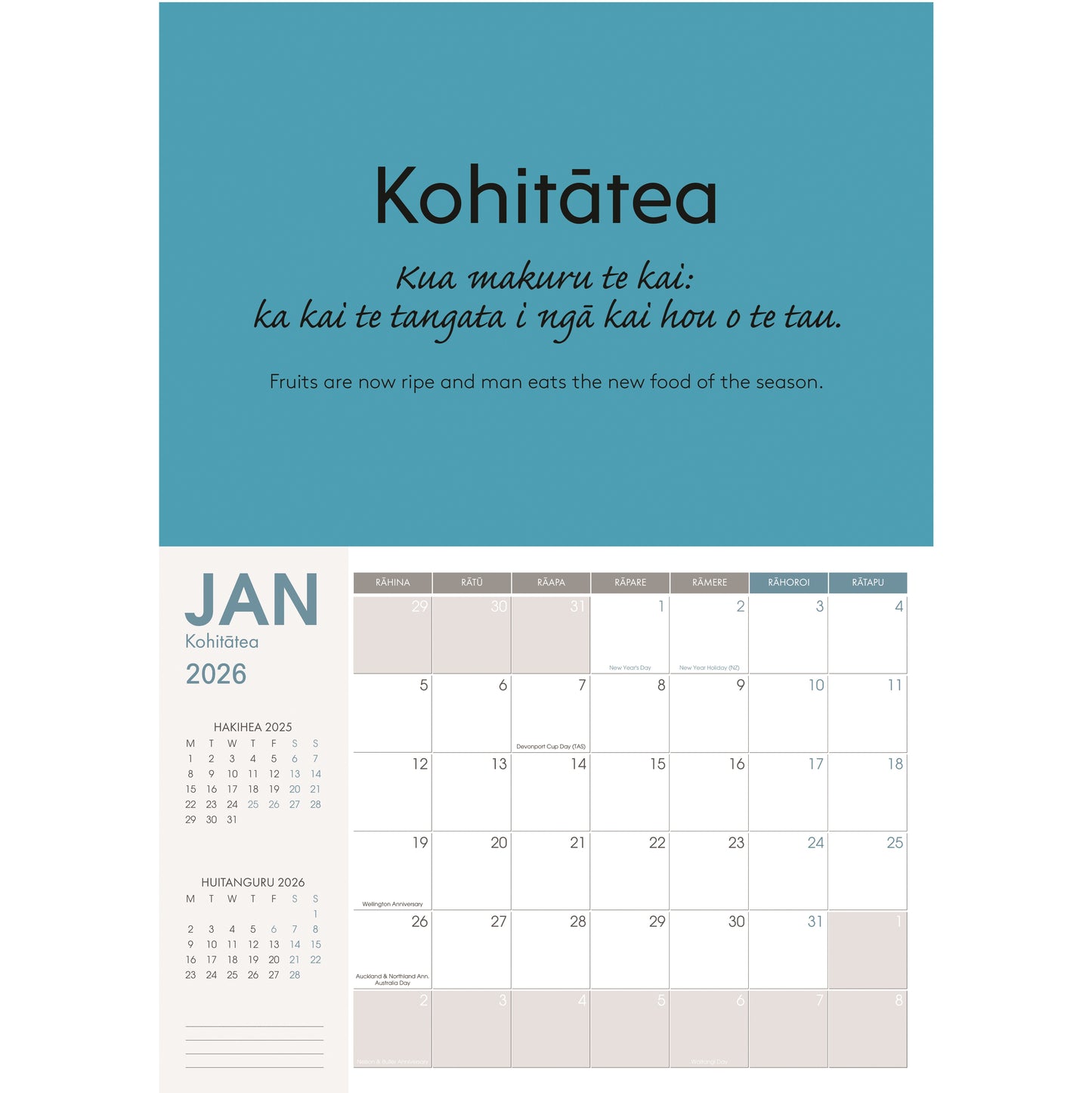 2026 Wall Calendar New Zealand Maramataka