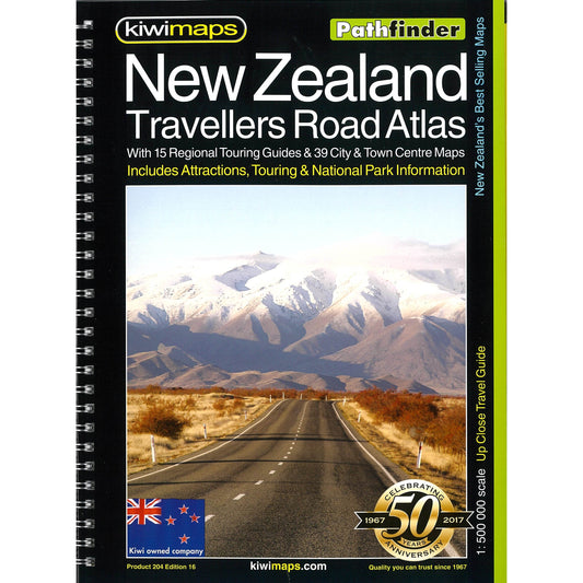 Kiwimaps Pathfinder NZ Travellers Road Atlas Map Spiral Bound Edition 16