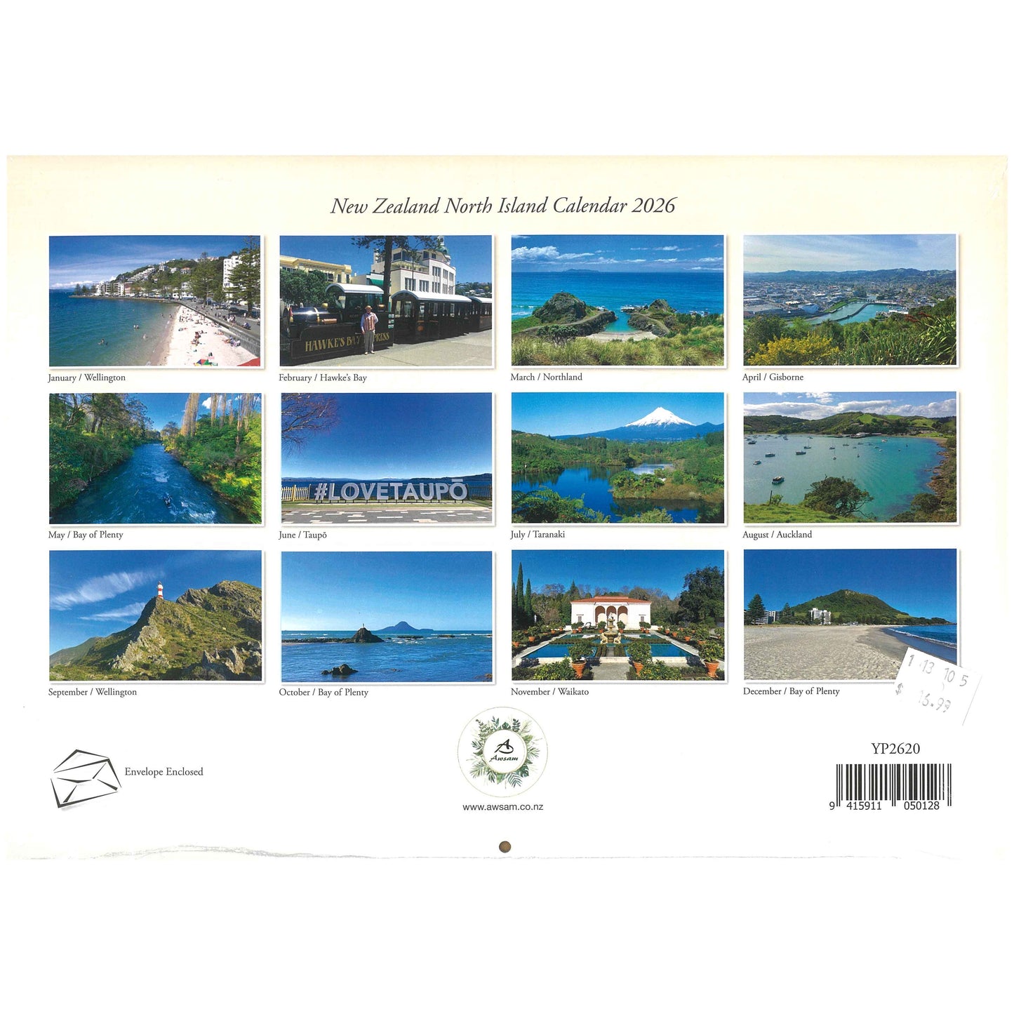 2026 Wall Calendar New Zealand North Island + Free Magnetic Calendar