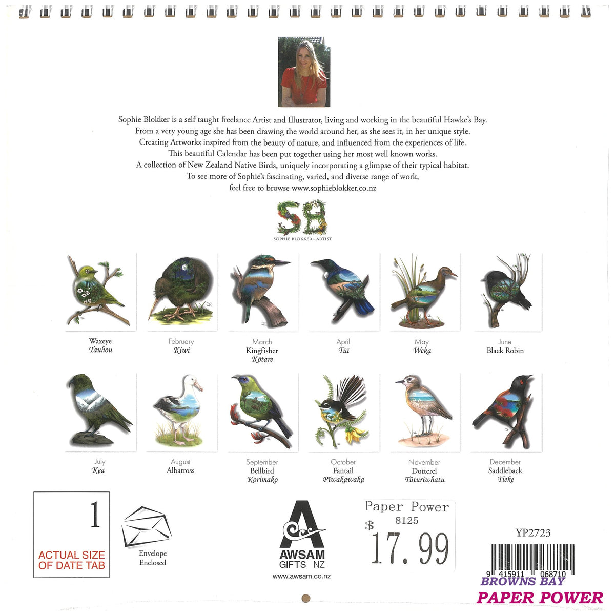 2027 Wall Calendar New Zealand Natives Birds Eye View
