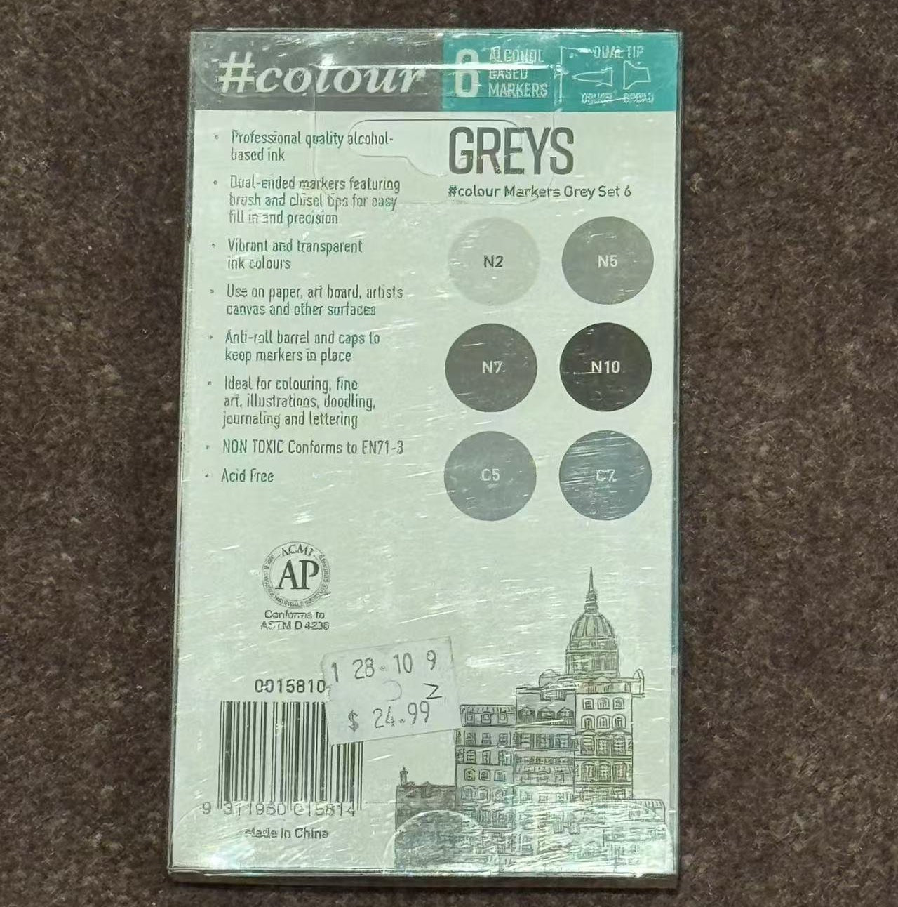 Greys Colour 6 Alcohol Based Markers Dual Tip