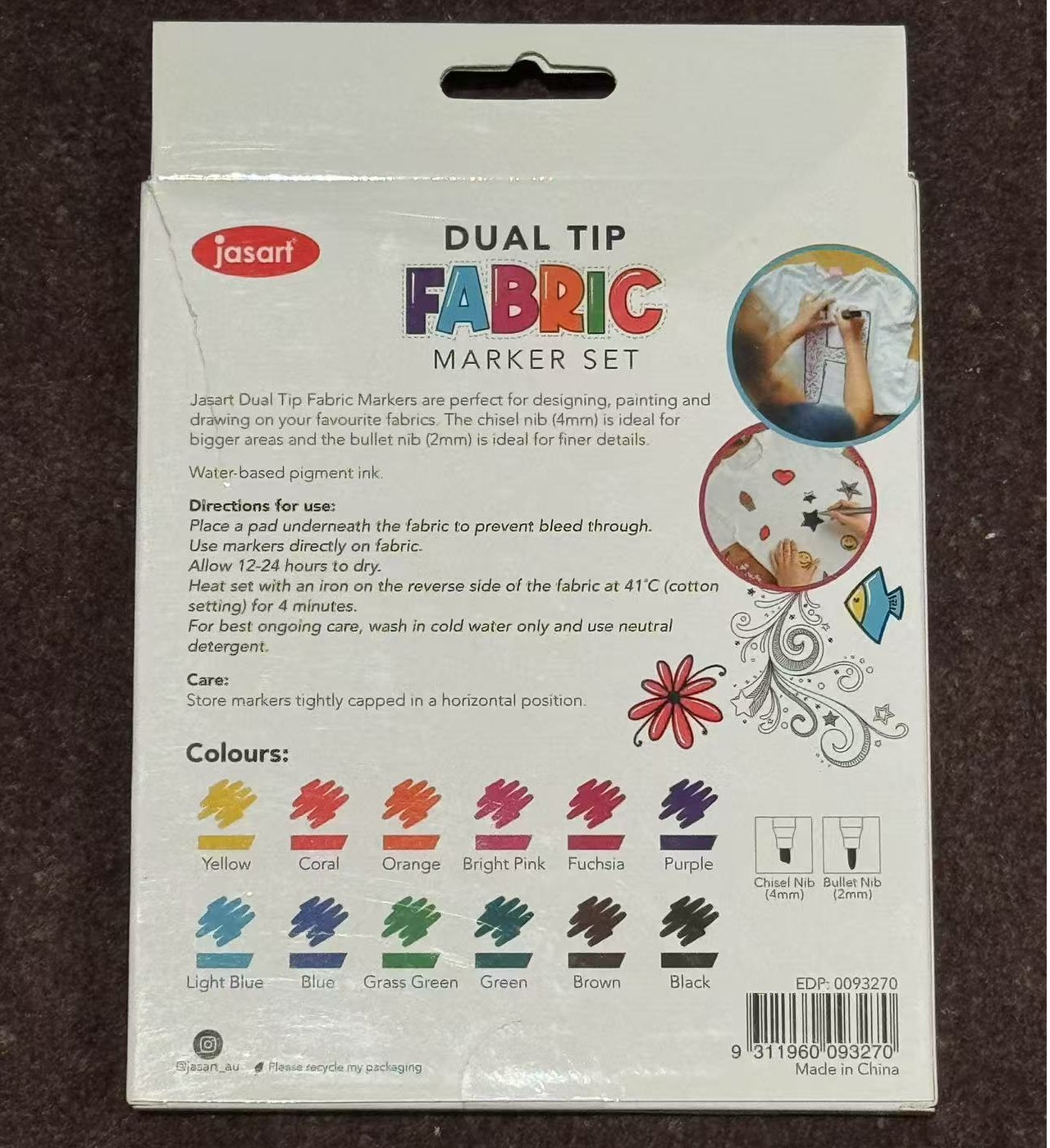 Jasart Fabric Marker Set Dual Tip 4mm/2mm 12pc