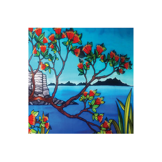 Jo May 3D Textured Square Ceramic Tile / Wall hanging with Cork Backing - Coastal Scenery