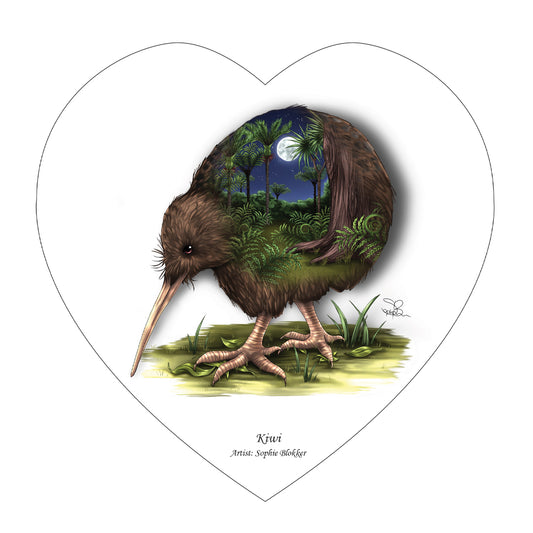 Sophie Blokker Ceramic Heart Wall Hanging with cork backing and cord - Kiwi