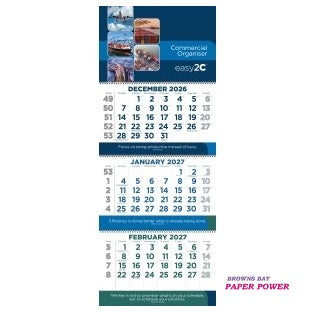Easy2C 2027 Wall Calendar 3 Month To View Spiral Commercial Organiser