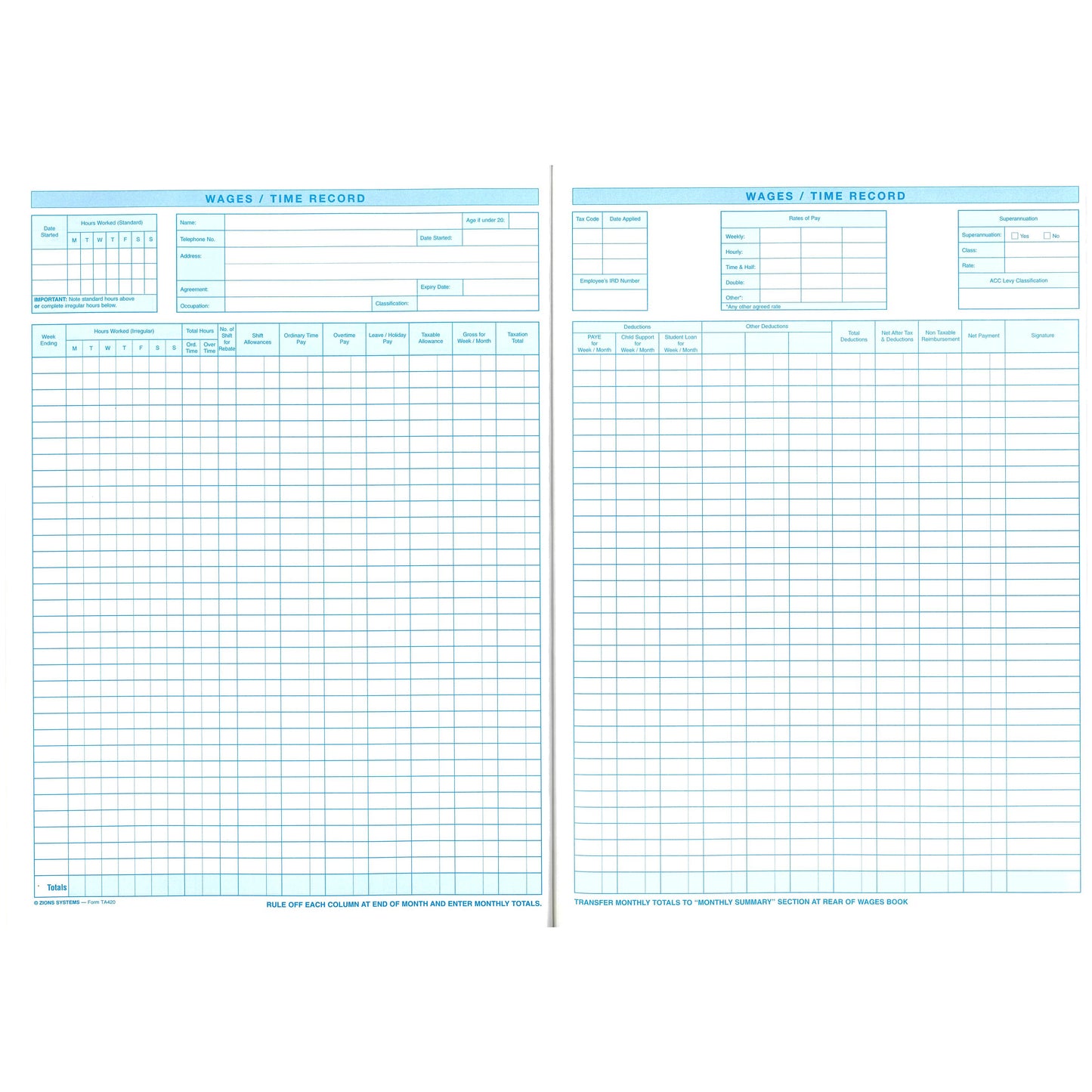 Time, Pay And Wages Record Book