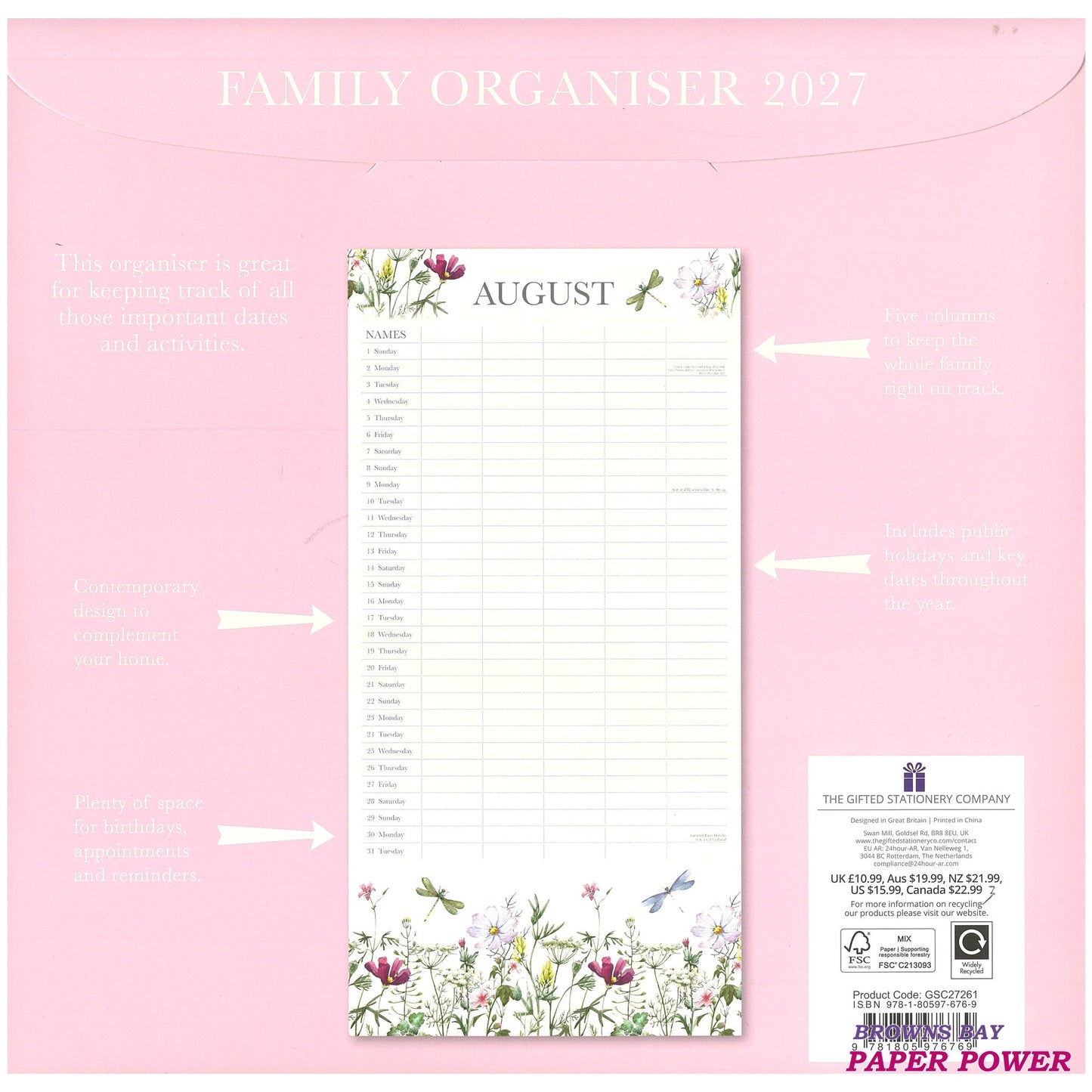 2027 Wall Calendar - Family Organiser