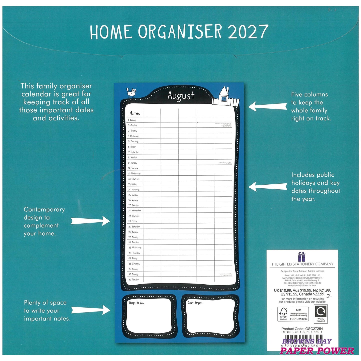 2027 Wall Calendar - Home Organiser