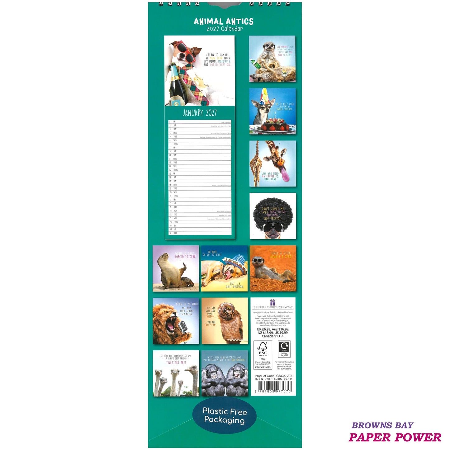 2027 Wall Slim Calendar Animal Antics