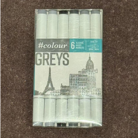 Greys Colour 6 Alcohol Based Markers Dual Tip