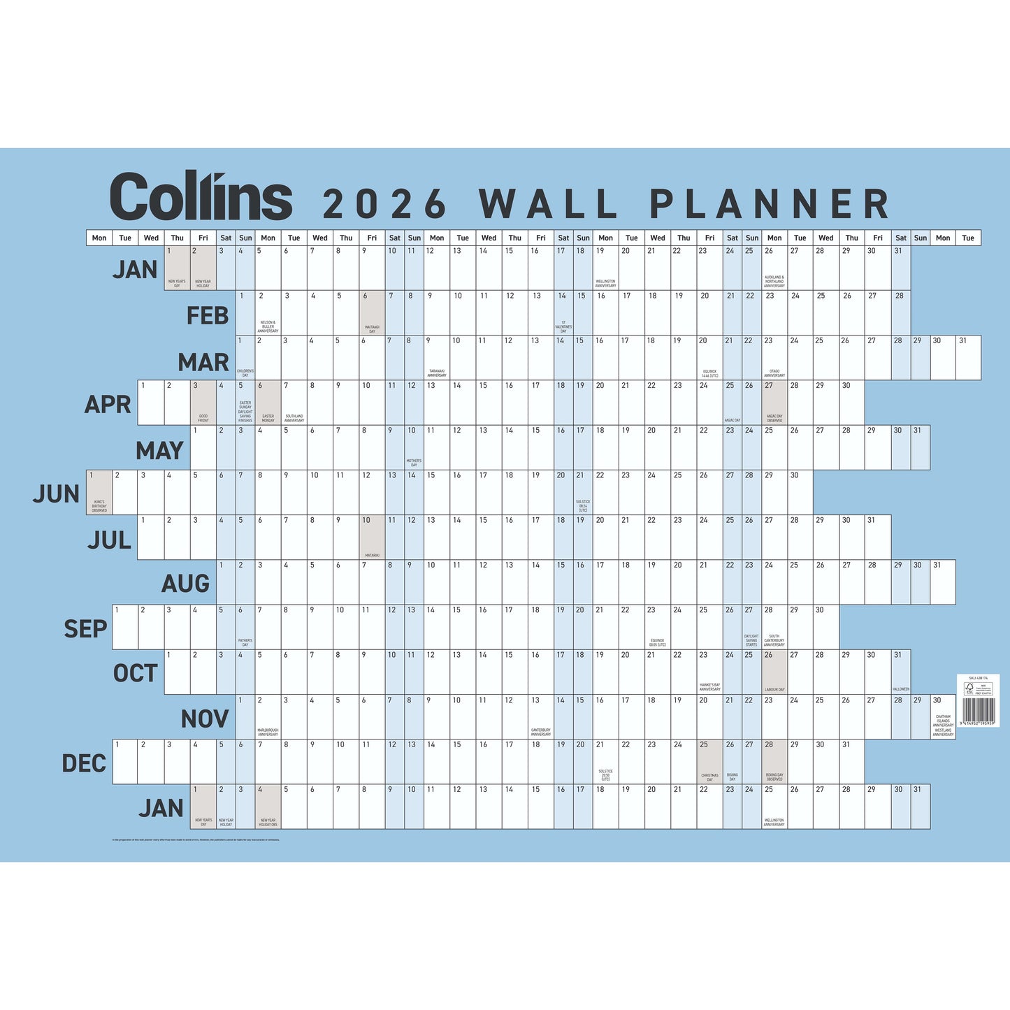 Collins 2026 Wallplanner Double Sided 990 x 700 / Unlaminated