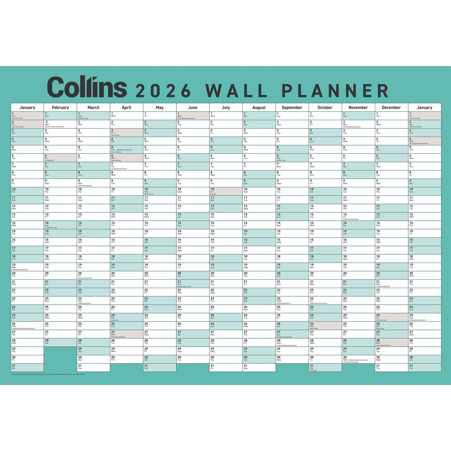 Collins 2026 Wallplanner Double Sided A2 / Unlaminated