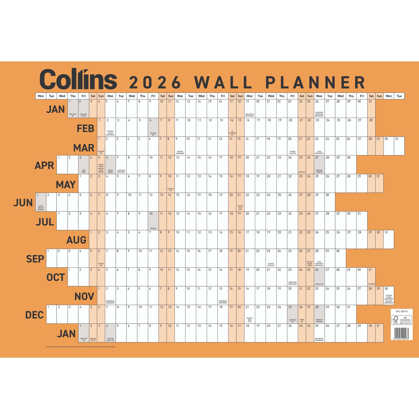 Collins 2026 Wallplanner Double Sided A3 / Unlaminated