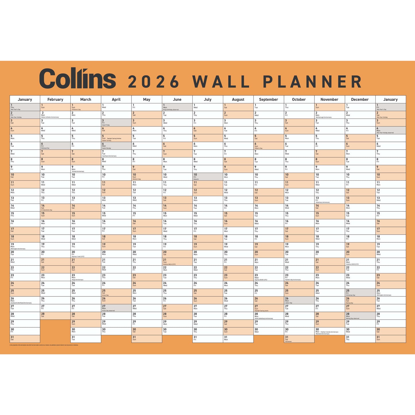 Collins 2026 Wallplanner Double Sided A3 / Unlaminated