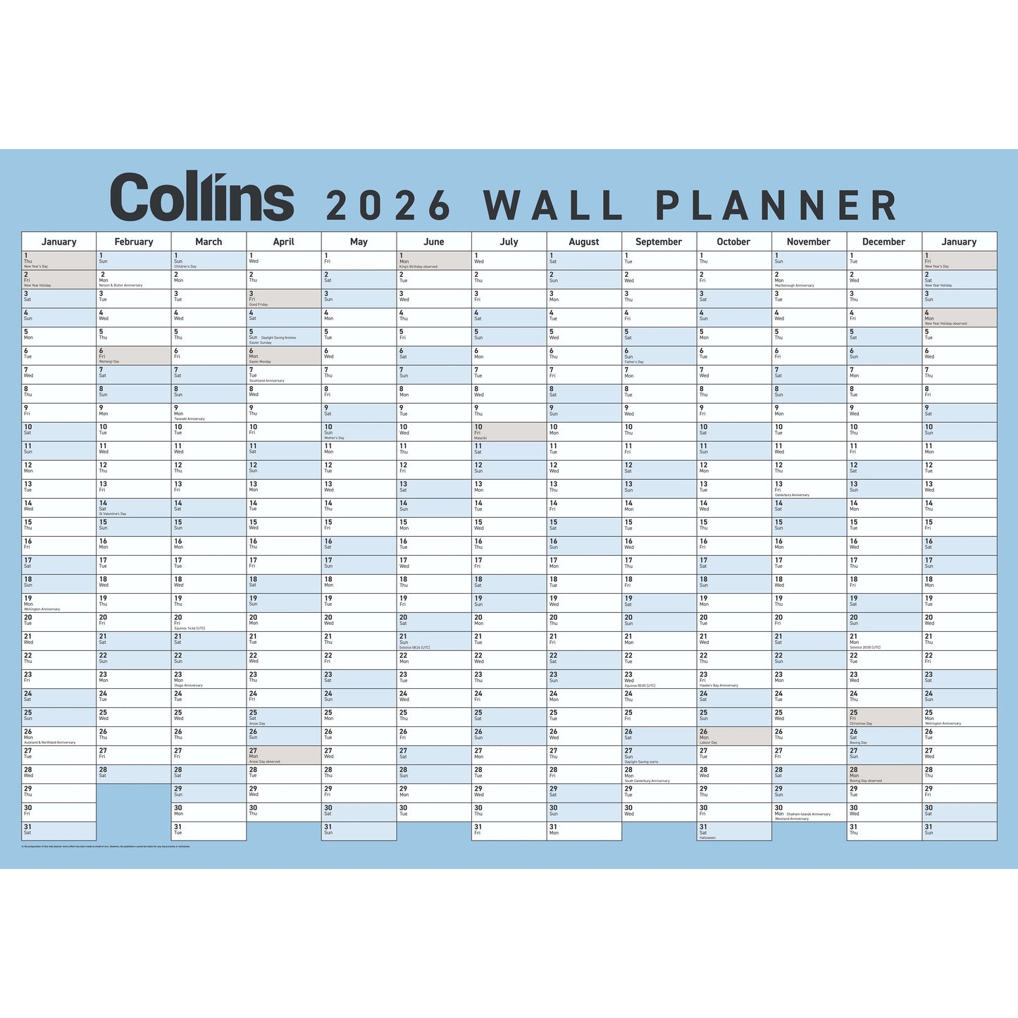 Collins 2026 Wallplanner Double Sided 990 x 700 / Laminated