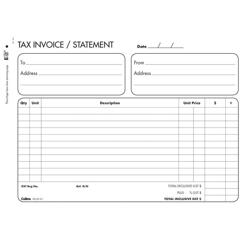 Collins Tax Invoice 78/50TL1 Triplicate No Carbon Required