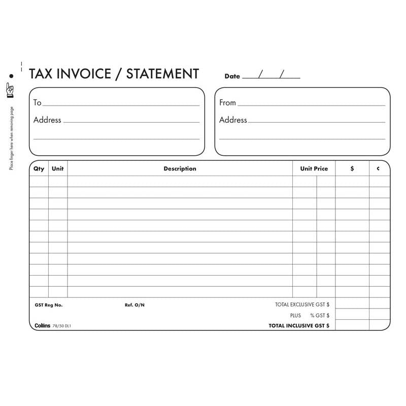 Collins Tax Invoice 78/50DL1 Duplicate No Carbon Required