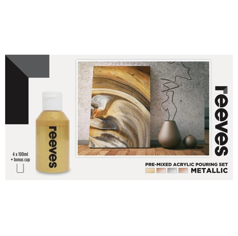 Reeves: Pre-Mixed Acrylic Pour Paint - Metallic (Set 4 /100ml)