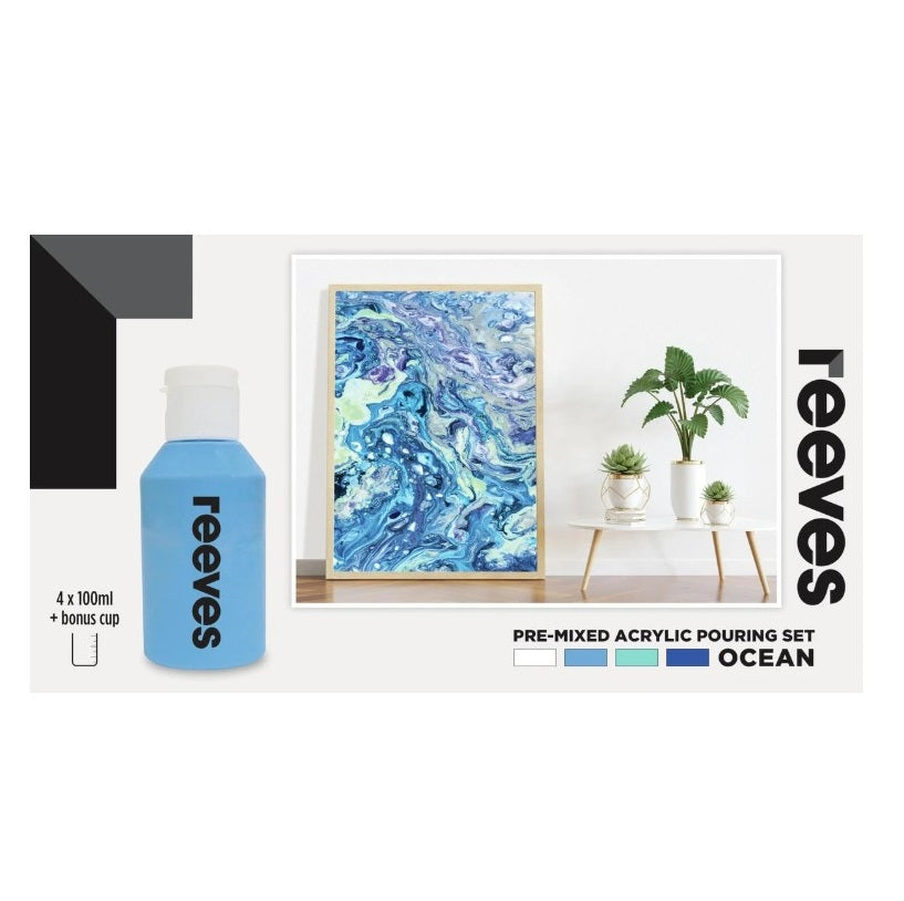Reeves: Pre-Mixed Acrylic Pour Paint - Ocean (Set 4/100ml)