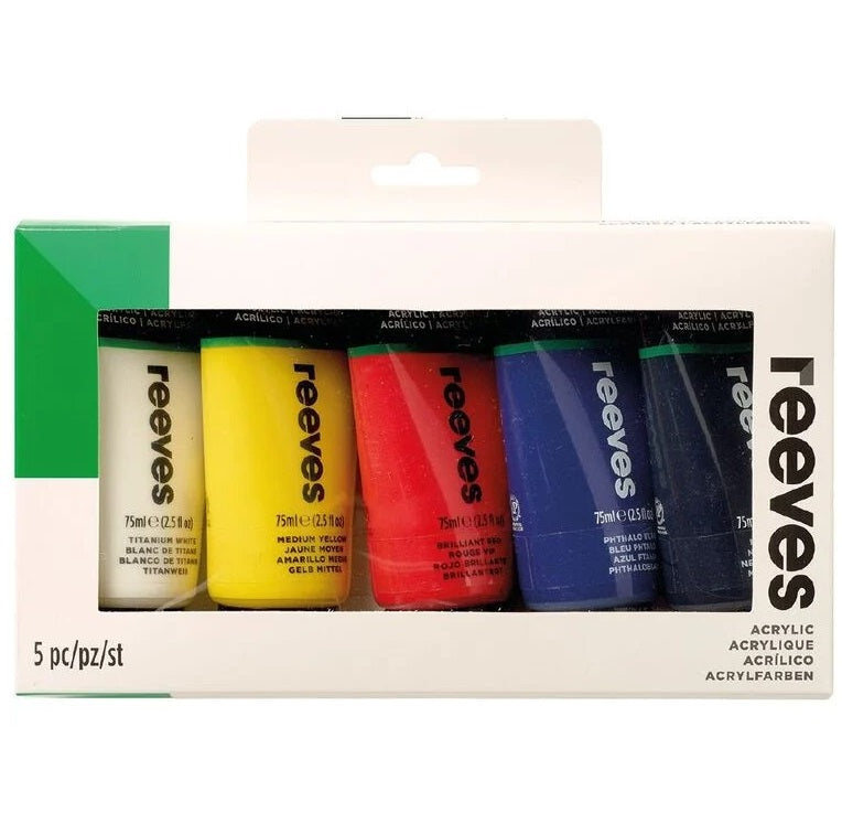 Reeves Artist Acrylic Set Tubes 5 x 75ml Multi Colour