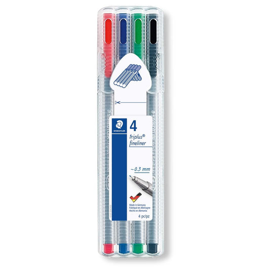 Staedtler Triplus 334 Fineliner Pen Fine 0.3 mm Assorted Pack of 4
