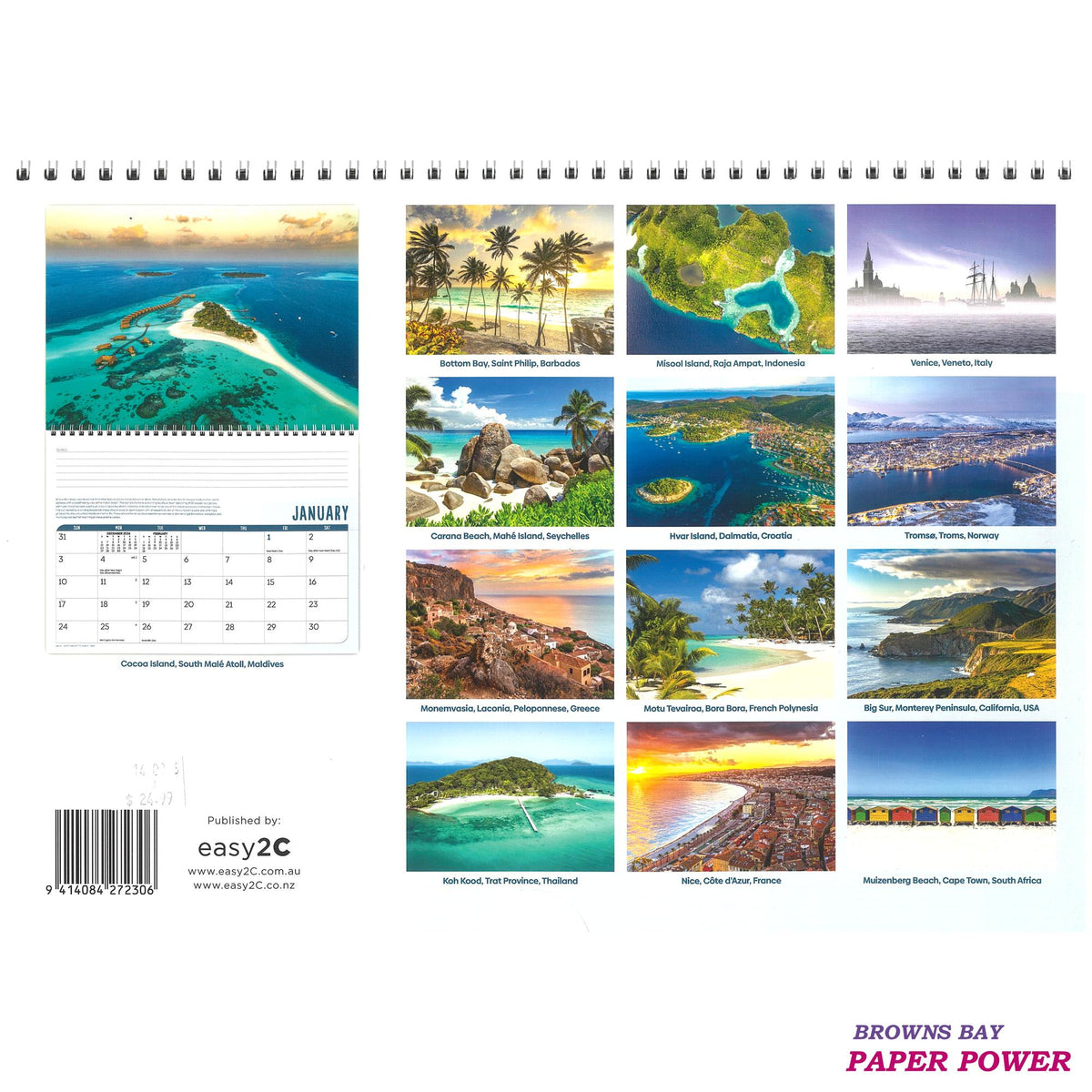 Coastlines Of The World - 2027 Wall Calendar / Top Spiral Bound