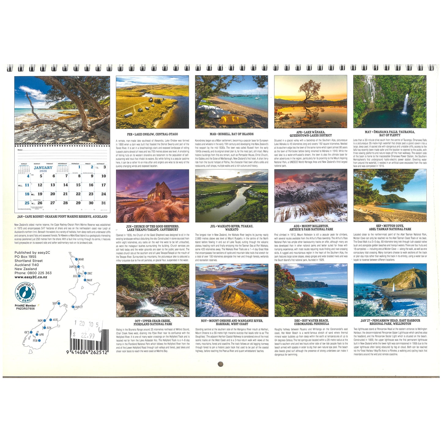 2026 Wall Calendar Our New Zealand Spiral